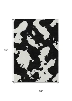 3' X 5' Black And Ivory Abstract Washable Indoor Outdoor Area Rug
