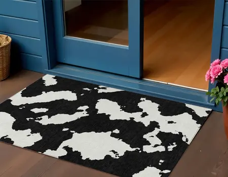 3' X 5' Black And Ivory Abstract Washable Indoor Outdoor Area Rug
