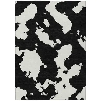 3' X 5' Black And Ivory Abstract Washable Indoor Outdoor Area Rug