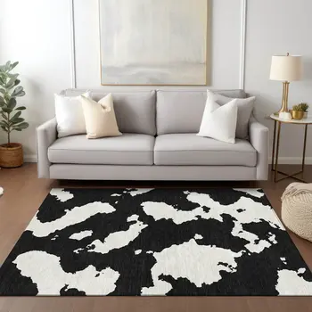 3' X 5' Black And Ivory Abstract Washable Indoor Outdoor Area Rug