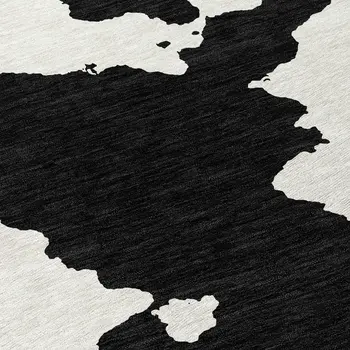 8' Black And Ivory Round Abstract Washable Indoor Outdoor Area Rug