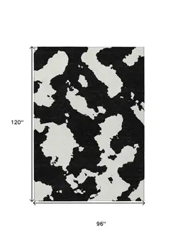 8' X 10' Black And Ivory Abstract Washable Indoor Outdoor Area Rug