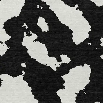 8' X 10' Black And Ivory Abstract Washable Indoor Outdoor Area Rug