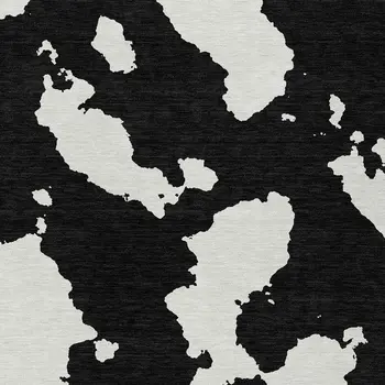 10' X 14' Black And Ivory Abstract Washable Indoor Outdoor Area Rug