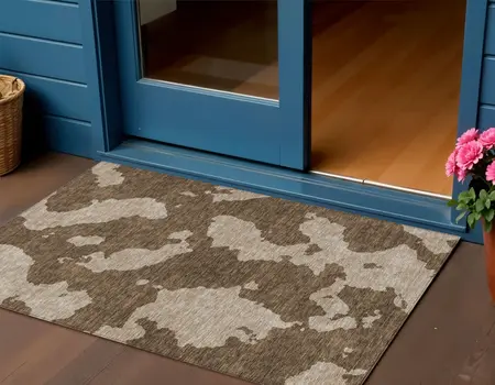 3' X 5' Brown And Beige Abstract Washable Indoor Outdoor Area Rug
