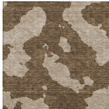 3' X 5' Brown And Beige Abstract Washable Indoor Outdoor Area Rug