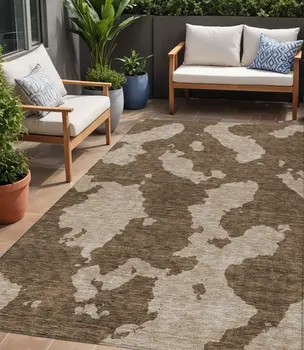 5' X 8' Brown And Beige Abstract Washable Indoor Outdoor Area Rug