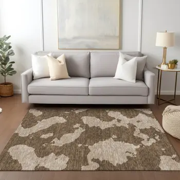 5' X 8' Brown And Beige Abstract Washable Indoor Outdoor Area Rug
