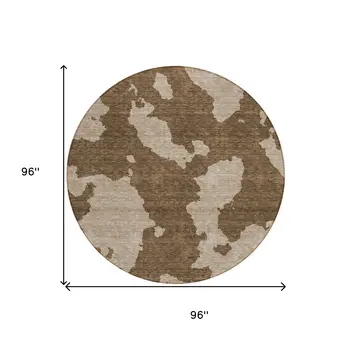 8' Brown And Beige Round Abstract Washable Indoor Outdoor Area Rug