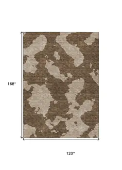 10' X 14' Brown And Beige Abstract Washable Indoor Outdoor Area Rug