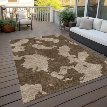 10' X 14' Brown And Beige Abstract Washable Indoor Outdoor Area Rug