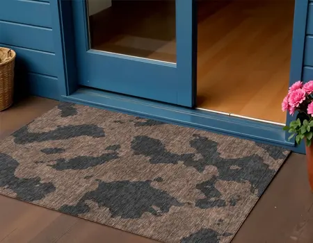 3' X 5' Chocolate And Charcoal Abstract Washable Indoor Outdoor Area Rug