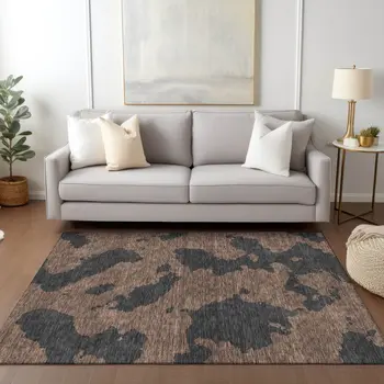 5' X 8' Chocolate And Charcoal Abstract Washable Indoor Outdoor Area Rug