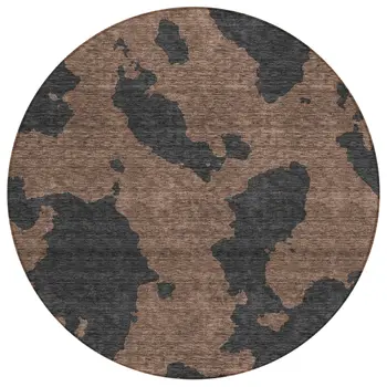 8' Chocolate And Charcoal Round Abstract Washable Indoor Outdoor Area Rug
