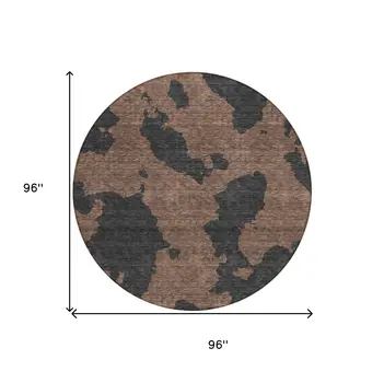 8' Chocolate And Charcoal Round Abstract Washable Indoor Outdoor Area Rug