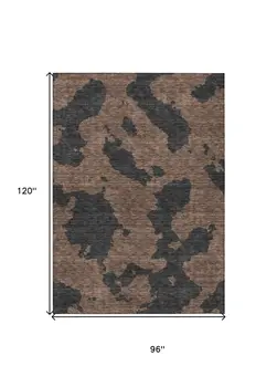 8' X 10' Chocolate And Charcoal Abstract Washable Indoor Outdoor Area Rug