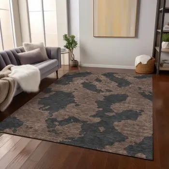 8' X 10' Chocolate And Charcoal Abstract Washable Indoor Outdoor Area Rug