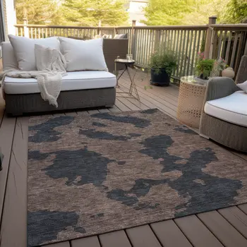 8' X 10' Chocolate And Charcoal Abstract Washable Indoor Outdoor Area Rug