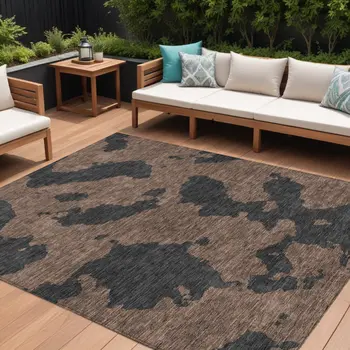9' X 12' Chocolate And Charcoal Abstract Washable Indoor Outdoor Area Rug