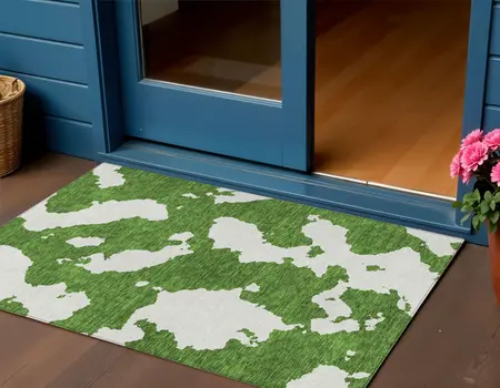 3' X 5' Green And Ivory Abstract Washable Indoor Outdoor Area Rug