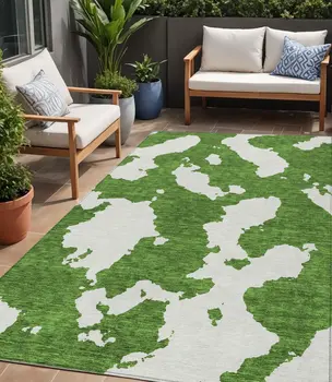 5' X 8' Green And Ivory Abstract Washable Indoor Outdoor Area Rug