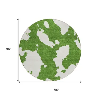 8' Green And Ivory Round Abstract Washable Indoor Outdoor Area Rug