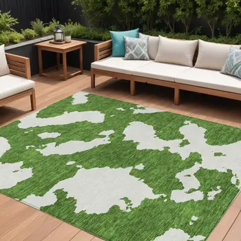 8' X 10' Green And Ivory Abstract Washable Indoor Outdoor Area Rug