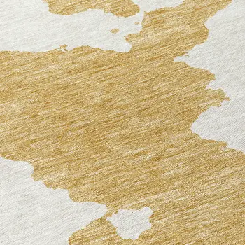 8' Gold And Ivory Round Abstract Washable Indoor Outdoor Area Rug