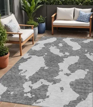 5' X 8' Gray And Ivory Abstract Washable Indoor Outdoor Area Rug
