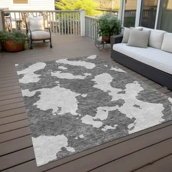 5' X 8' Gray And Ivory Abstract Washable Indoor Outdoor Area Rug