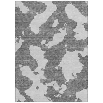 5' X 8' Gray And Ivory Abstract Washable Indoor Outdoor Area Rug