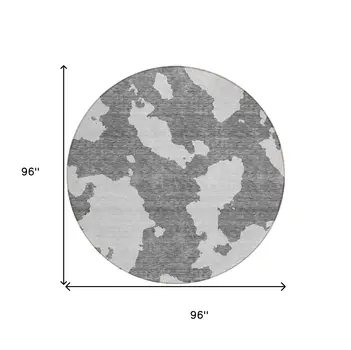 8' Gray And Ivory Round Abstract Washable Indoor Outdoor Area Rug