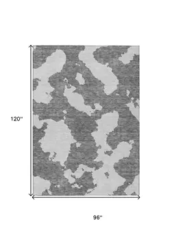 8' X 10' Gray And Ivory Abstract Washable Indoor Outdoor Area Rug