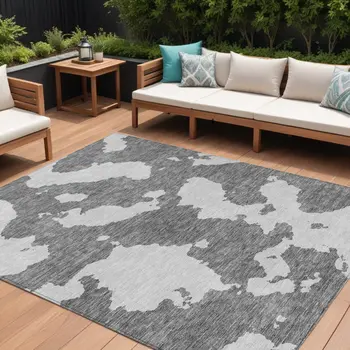 10' X 14' Gray And Ivory Abstract Washable Indoor Outdoor Area Rug