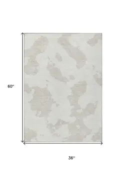 3' X 5' Ivory And Beige Abstract Washable Indoor Outdoor Area Rug
