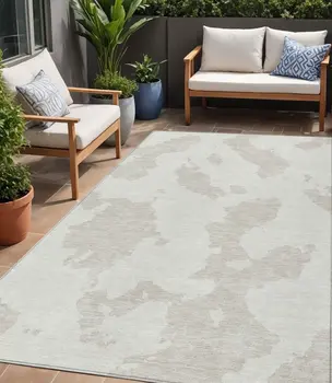 5' X 8' Ivory And Beige Abstract Washable Indoor Outdoor Area Rug