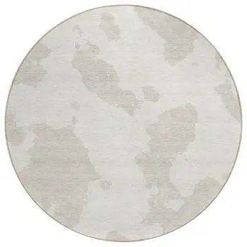 8' Ivory And Beige Round Abstract Washable Indoor Outdoor Area Rug