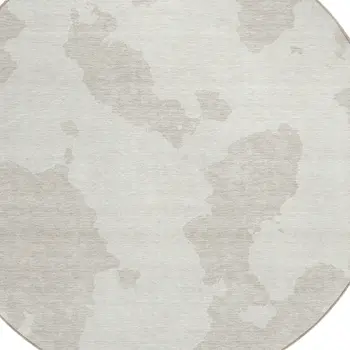 8' Ivory And Beige Round Abstract Washable Indoor Outdoor Area Rug