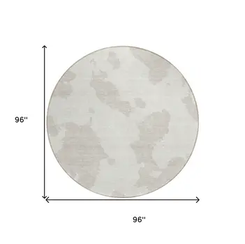 8' Ivory And Beige Round Abstract Washable Indoor Outdoor Area Rug