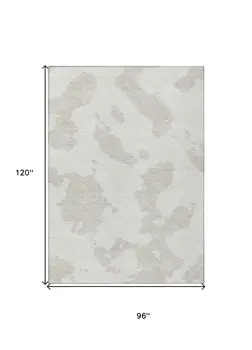8' X 10' Ivory And Beige Abstract Washable Indoor Outdoor Area Rug