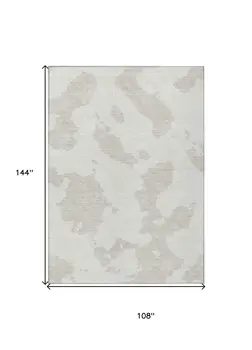 9' X 12' Ivory And Beige Abstract Washable Indoor Outdoor Area Rug