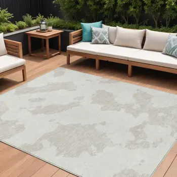 9' X 12' Ivory And Beige Abstract Washable Indoor Outdoor Area Rug