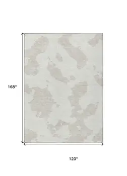 10' X 14' Ivory And Beige Abstract Washable Indoor Outdoor Area Rug