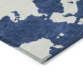 3' X 5' Navy Blue And Ivory Abstract Washable Indoor Outdoor Area Rug