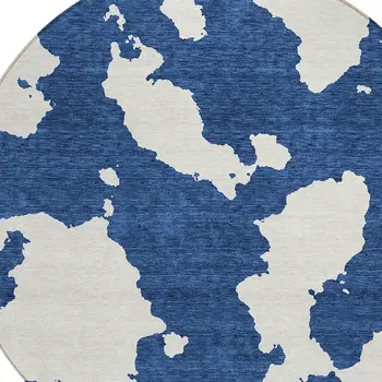 8' Navy Blue And Ivory Round Abstract Washable Indoor Outdoor Area Rug
