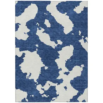8' X 10' Navy Blue And Ivory Abstract Washable Indoor Outdoor Area Rug