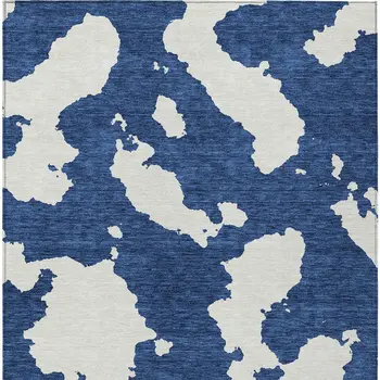 8' X 10' Navy Blue And Ivory Abstract Washable Indoor Outdoor Area Rug