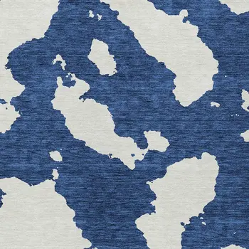 9' X 12' Navy Blue And Ivory Abstract Washable Indoor Outdoor Area Rug