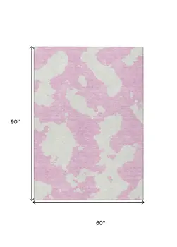 5' X 8' Pink And Ivory Abstract Washable Indoor Outdoor Area Rug
