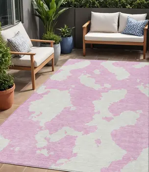 5' X 8' Pink And Ivory Abstract Washable Indoor Outdoor Area Rug